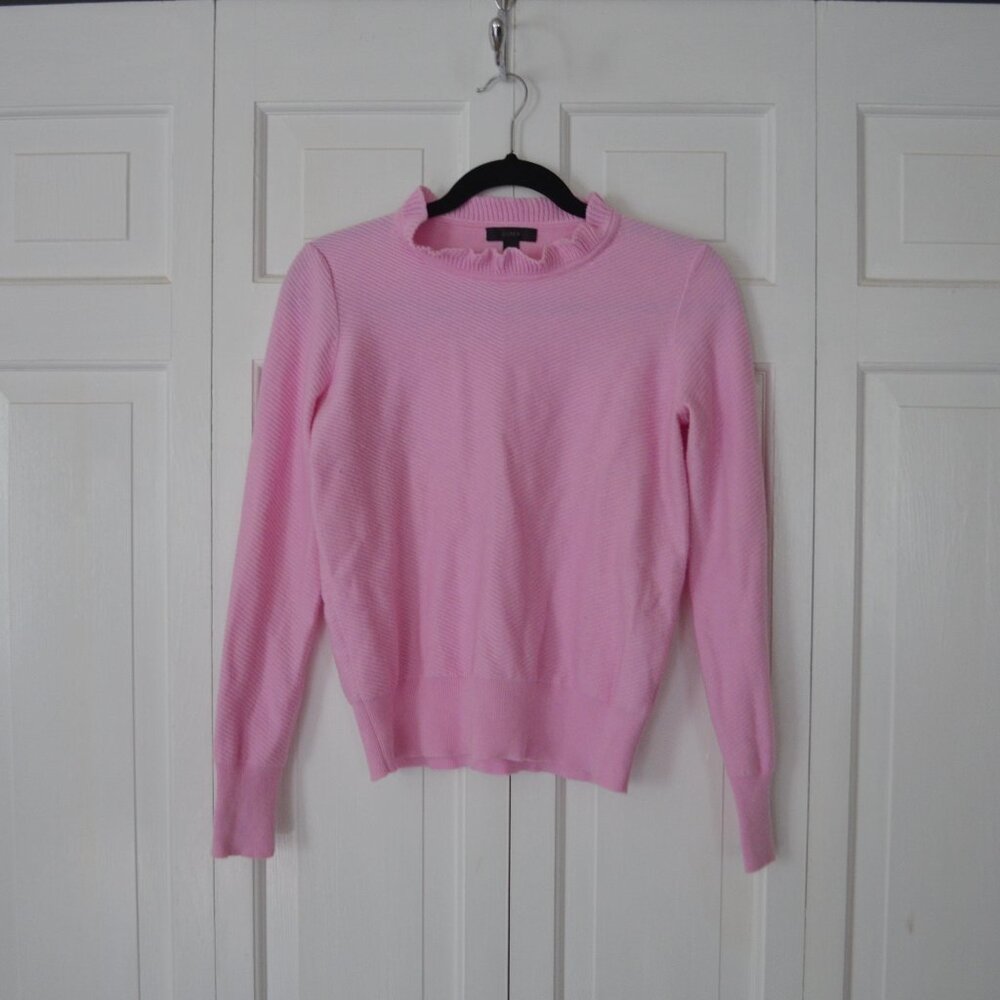 J.Crew Pink Ruffle Neck Pullover Sweater Size XS Wool Blend